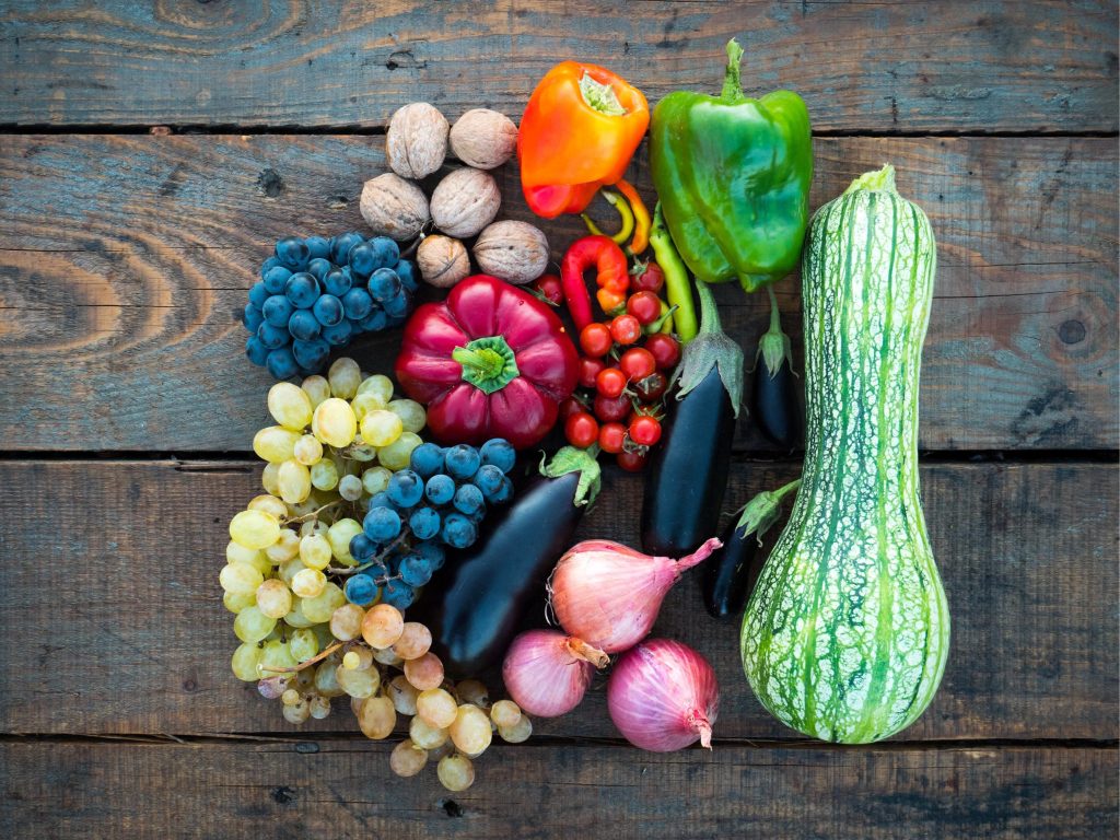 brightly coloured fruit and vegetables