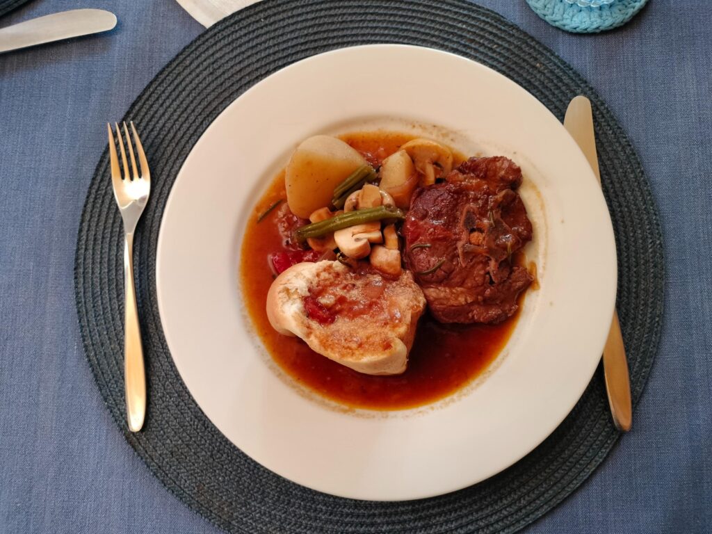 stew on white plate
