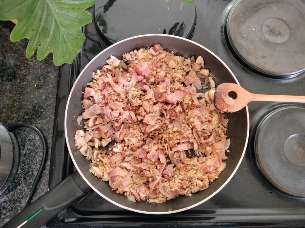 mushroom mixture in frying pan